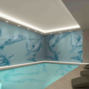 A 3D rendering image of an indoor pool SPA